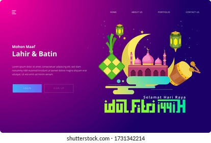 Landing page of Eid Mubarak with vector illustration