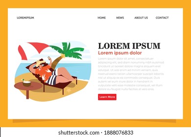 Landing page enjoy summer vacation. sunbathing, sitting, playing with water and being with friends. Theme for banner, website design or landing web page ou ui