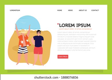 Landing page enjoy summer vacation. sunbathing, sitting, playing with water and being with friends. Theme for banner, website design or landing web page ou ui