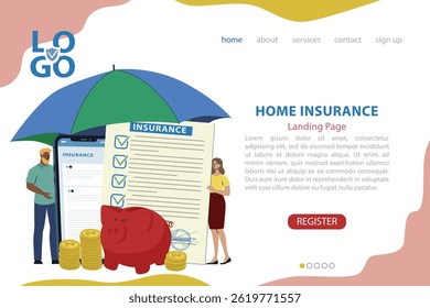 Landing page with finance and deposit insurance, investment theme, can be used for, template, ui, web, mobile app, poster, banner, flyer. Vector illustration