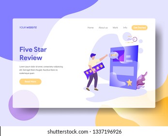 Landing Page Five star vector illustration concept, a man carrying star chat boards, can use for, landing pages, templates, UI, web, mobile app, poster, banner, flyer