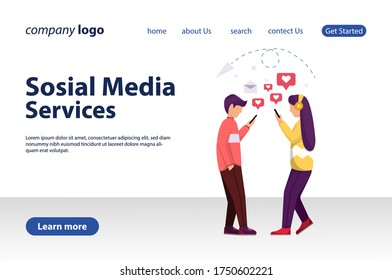landing page.
flat design illustration.
illustration of a person playing a cellphone