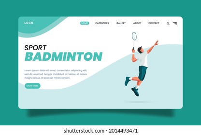 Landing Page - Flat Design Illustration - A Man Doing a Smash Jump in Badminton Sport.