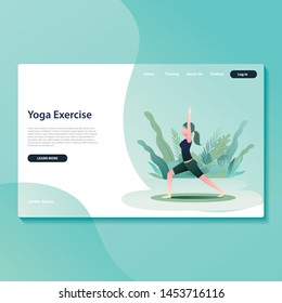 Landing Page Flat Illustration Woman Yoga Activity With Floral Background