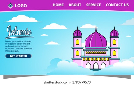  página de aterrizaje con vector de mezquita plana 