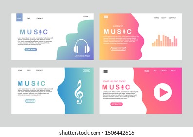 landing page of Flat music player template for web and mobile apps. Media player application, app template with flat design style for smartphones, PC or tablets