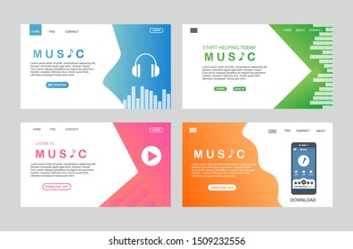 landing page of Flat music player template for web and mobile apps. Media player application, app template with flat design style for smartphones, PC or tablets