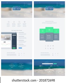 Landing page in flat style with features icons and sign up form. Vector template.