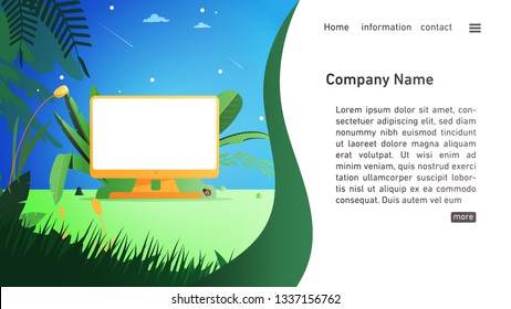 landing page with flourish style and computer centered
