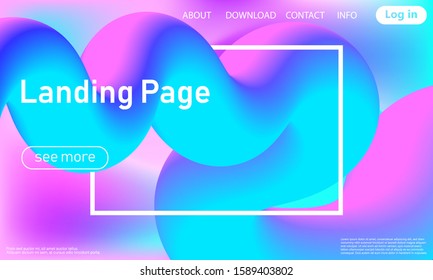 Landing page. Flow shape. Fluid background. Trendy abstract cover. Futuristic design poster. Colorful gradient. Vector.