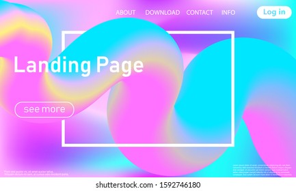 Landing page. Flow shape. Fluid background. Trendy abstract cover. Futuristic design poster. Colorful gradient. Vector.