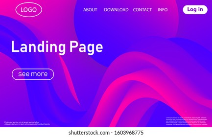 Landing page. Flow shape. Fluid background. Trendy abstract cover. Futuristic design poster. Colorful gradient. Vector.