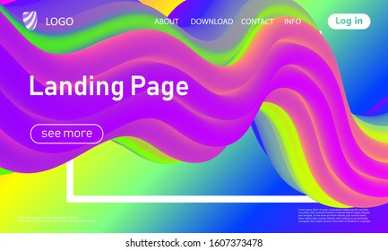 Landing page. Flow shape. Fluid background. Trendy abstract cover. Futuristic design poster. Colorful gradient. Vector.