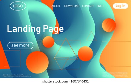 Landing page. Flow shape. Fluid background. Trendy abstract cover. Futuristic design poster. Colorful gradient. Vector.