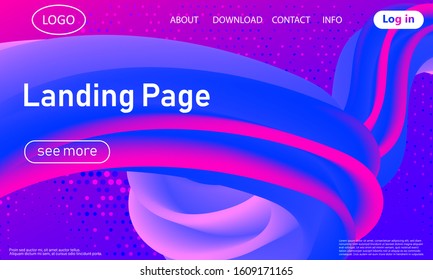 Landing page. Flow shape. Fluid background. Trendy abstract cover. Futuristic design poster. Colorful gradient. Vector.
