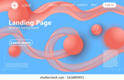Landing page. Flow shape. Fluid background. Trendy abstract cover. Futuristic design poster. Colorful gradient. Vector.
