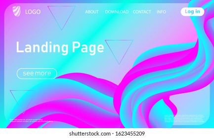 Landing page. Flow shape. Fluid background. Trendy abstract cover. Futuristic design poster. Colorful gradient. Vector.