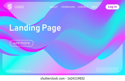 Landing page. Flow shape. Fluid background. Trendy abstract cover. Futuristic design poster. Colorful gradient. Vector.