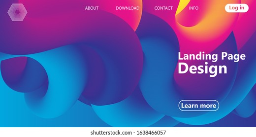 Landing page. Fluid shape. Liquid background. Trendy abstract cover. Futuristic design poster. Fluid flow. Colorful gradient. Vector.