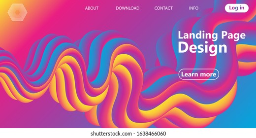 Landing page. Fluid shape. Liquid background. Trendy abstract cover. Futuristic design poster. Fluid flow. Colorful gradient. Vector.