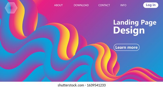 Landing page. Fluid shape. Liquid background. Trendy abstract cover. Futuristic design poster. Fluid flow. Colorful gradient. Vector.
