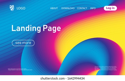 Landing page. Fluid shape. Liquid background. Trendy abstract cover. Futuristic design poster. Fluid flow. Colorful gradient. Vector.