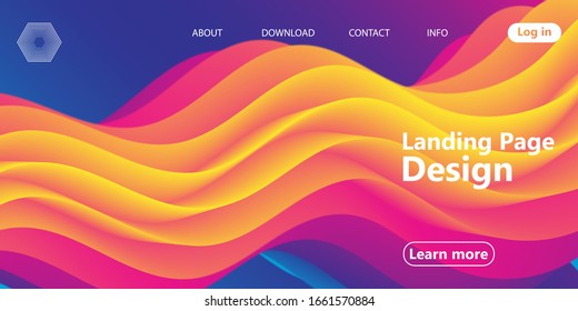 Landing page. Fluid shape. Liquid background. Trendy abstract cover. Futuristic design poster. Fluid flow. Colorful gradient. Vector.