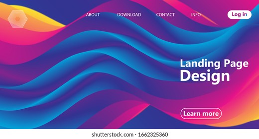 Landing page. Fluid shape. Liquid background. Trendy abstract cover. Futuristic design poster. Fluid flow. Colorful gradient. Vector.