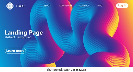 Landing page. Fluid shape. Liquid background. Trendy abstract cover. Futuristic design poster. Fluid flow. Colorful gradient. Vector.
