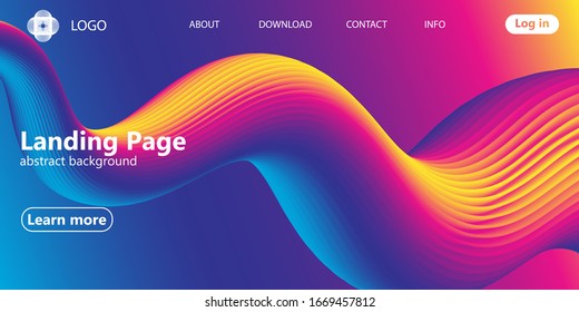 Landing page. Fluid shape. Liquid background. Trendy abstract cover. Futuristic design poster. Fluid flow. Colorful gradient. Vector.