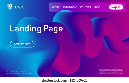 Landing page. Fluid shape. Liquid background. Trendy abstract cover. Futuristic design poster. Fluid flow. Colorful gradient. Vector.