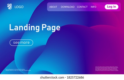 Landing page. Fluid shape. Liquid background. Trendy abstract cover. Futuristic design poster. Fluid flow. Colorful gradient. Vector.