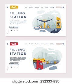 Landing Page with Gas Filling Station as Facility Selling Fuel for Motor Vehicle Vector Template