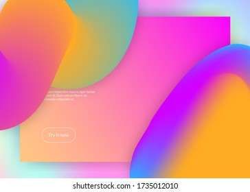 Landing page. Geometric screen, website design. Vivid gradient mesh. Holographic 3d backdrop with modern trendy blend. Landing page with liquid dynamic elements and fluid shapes.