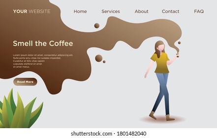 landing page and girl brings glass coffee