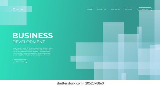 Landing page green banner template. Abstract background 3d illustration, business technology interface concept. Vector layout design.