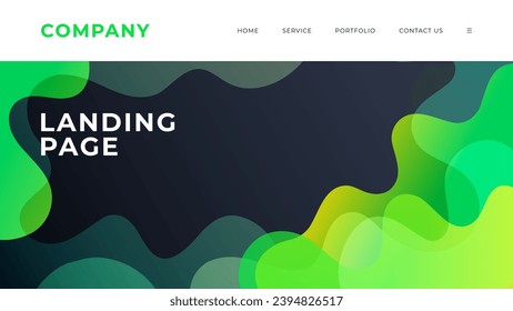 Landing page. Green waves. Abstract flowing liquid shapes. Background with dynamic vibrant color gradients for website graphic design. Vector illustration.
