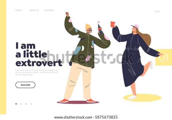 Landing Page Happy Extrovert Couple Dancing Stock Vector (Royalty Free ...