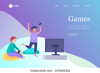 Landing page with Happy school children performing various activities or hobbies.