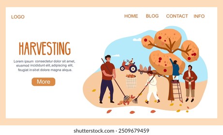 Landing page harvesting, vegetables, fruits. Vector illustration hand drawing isolated on white background.