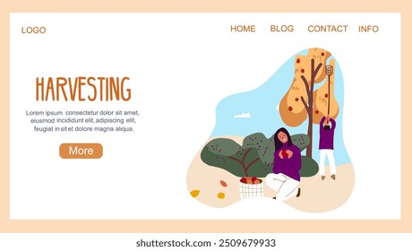 Landing page harvesting, vegetables, fruits. Vector illustration hand drawing isolated on white background.
