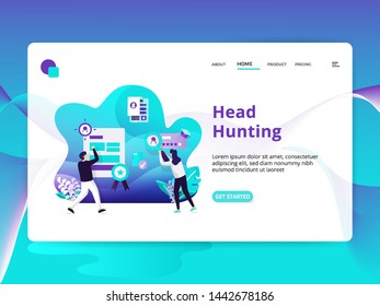 Landing Page Headhunting vector illustration concept, women are looking for employees on board, can use for, landing pages, templates, UI, web, mobile app, poster, banner, flyer