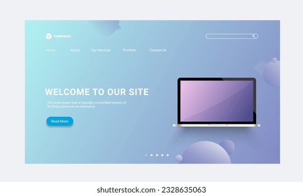 Landing Page or Hero Image with Open Laptop Illustration for Welcome To Our Site.