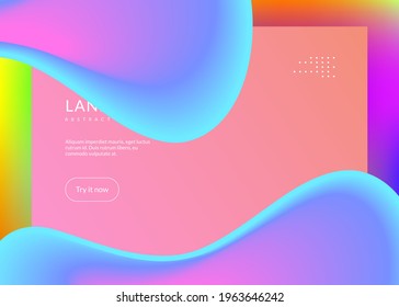 Landing page. Holographic 3d backdrop with modern trendy blend. Minimal mobile, website template. Vivid gradient mesh. Landing page with liquid dynamic elements and fluid shapes.