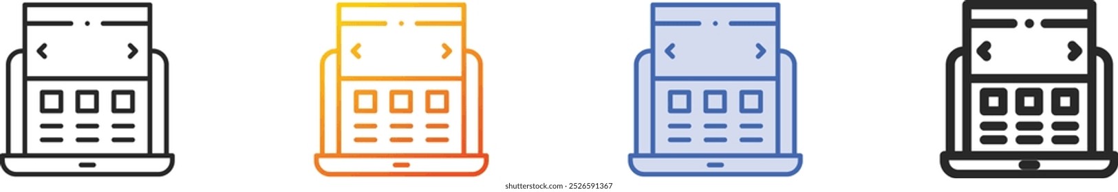 landing page icon.Thin Linear, Gradient, Blue Stroke and bold Style Design Isolated On White Background