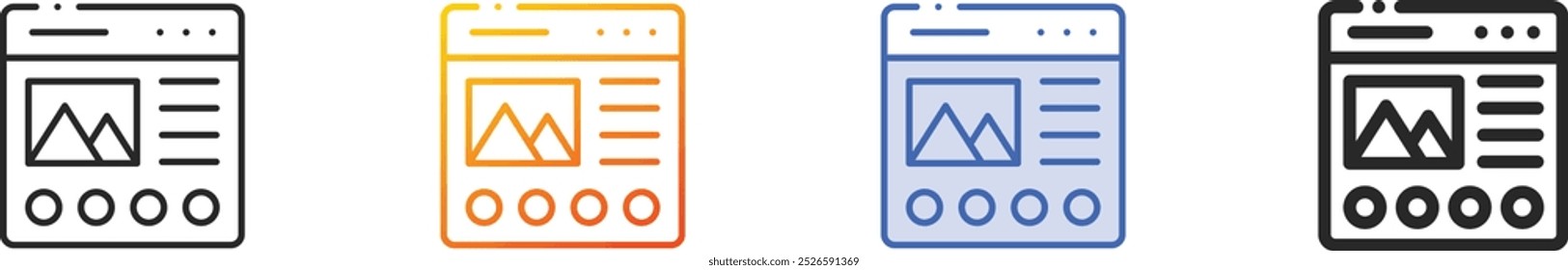 Landing-Page-Symbol.Dünn linear, Farbverlauf, blauer Strich und fett Stildesign einzeln auf weißem Hintergrund