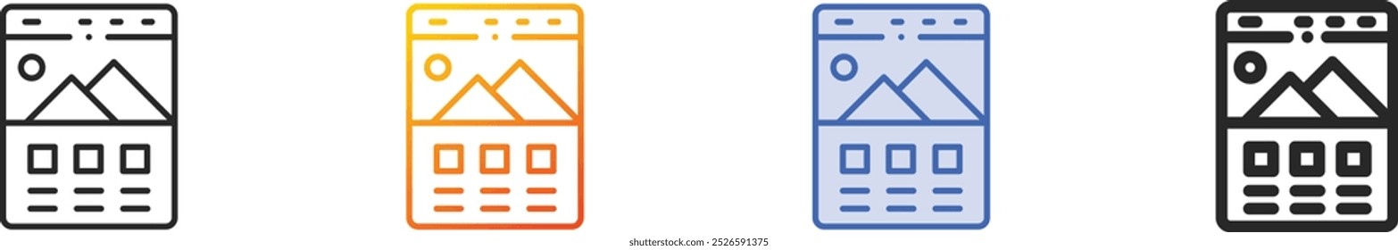 landing page icon.Thin Linear, Gradient, Blue Stroke and bold Style Design Isolated On White Background