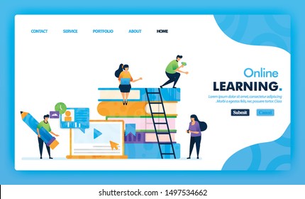 Landing page illustration concept back to school of online learning. Study Educational for marketing and promotion design 