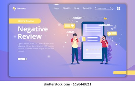 Landing page with illustration of negative review for customer feedback concept