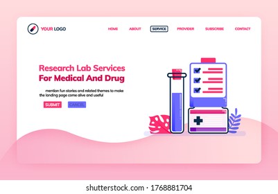 Landing page illustration template of research lab services for medical and drug. Knowledge of chemistry. Health themes. Can be used for landing page, website, web, mobile apps, poster, flyer